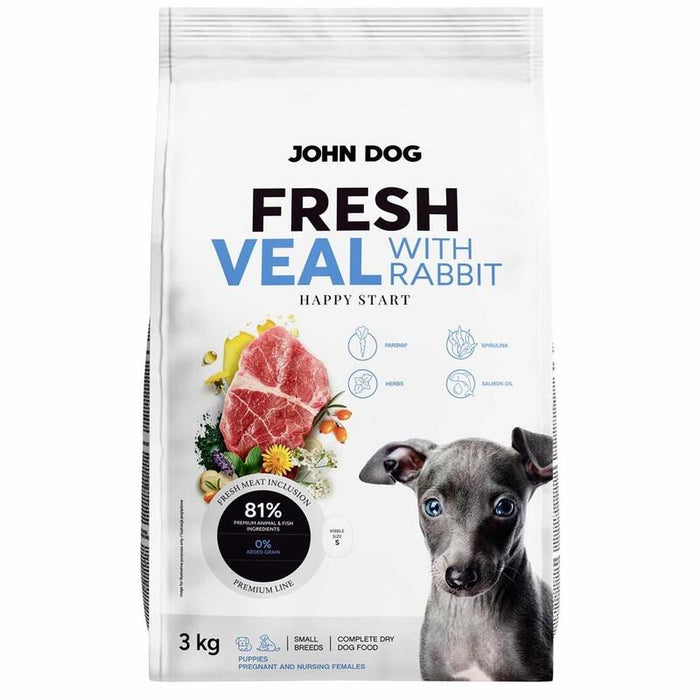John Dog Puppy Fresh Veal With Rabbit Karma Sucha Para Perro 3kg