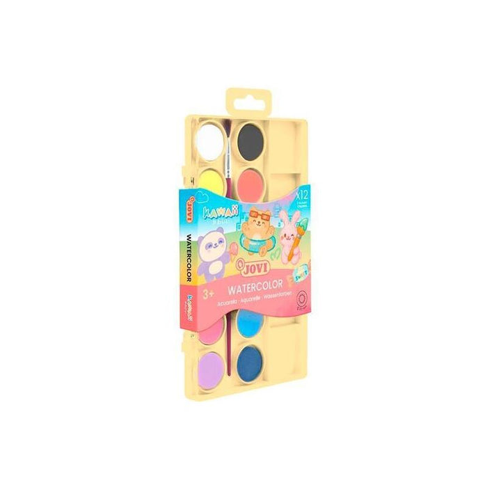 Jovi Acuarelas Kawaii En Pastillas 22mm Con Pincel C/Surtidos Estuche 12 Ud