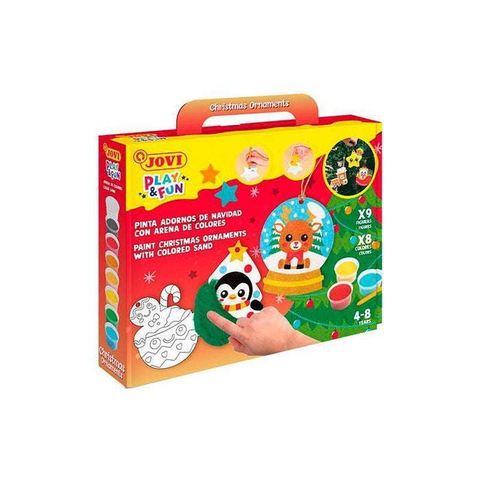 Jovi Play & Fun Kit Pinta Con Arena Christmas Ornaments Con 8 Botes De Arena + 1 Punzon + 3 Laminas Con Diseã±Os