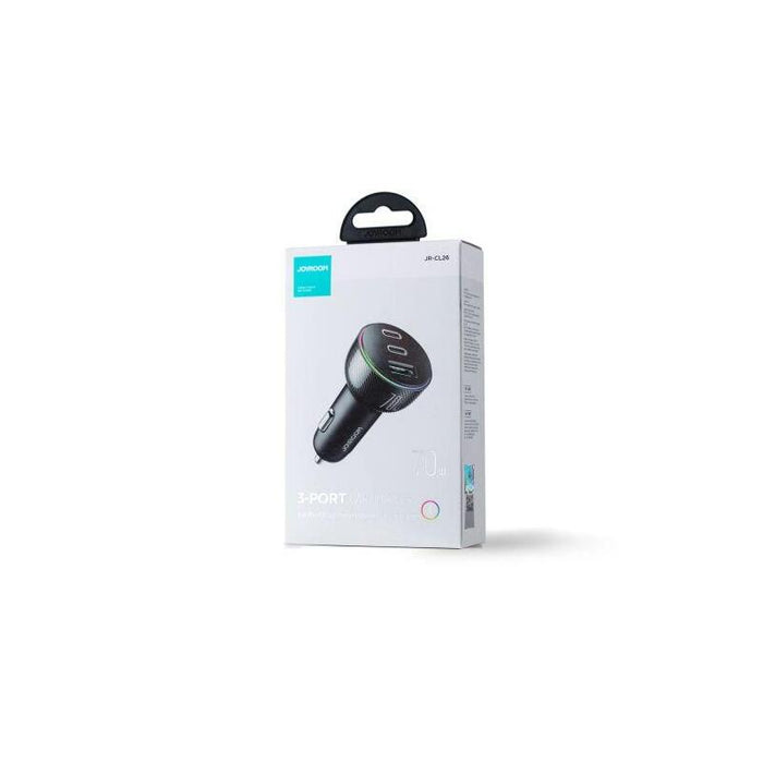 Joyroom Car Charger 3-In-1, (C+C+U) Bluetooth Fm Transmitter, Pd 70w, Black (Jr-Cl26)
