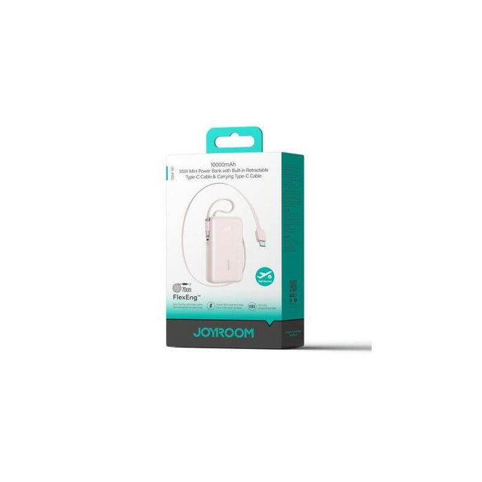 Joyroom Power Bank With Digital Display, C+U+U, Pd 35w, 10000 Mah With Built-In Retractable 2x Type-C Lanyard Cable (0.7m) Pink (Jr-Pr2l)