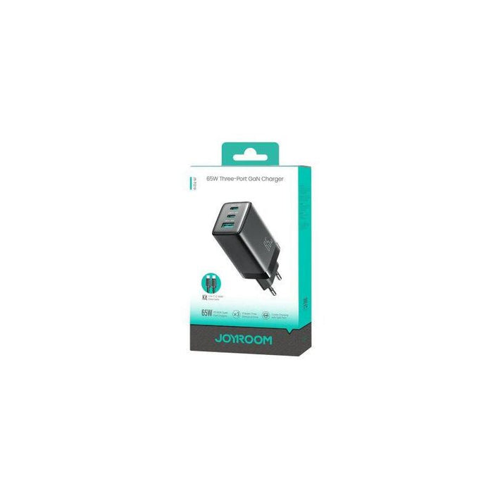 Joyroom Travel Charger Gan Fast Charger C+C+U, Pd 65w With Type-C To Type-C Cable (1.2m), Black (Jr-Tg10)