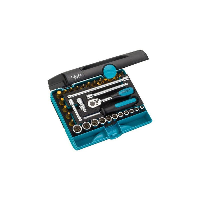Juego De Llaves De Tubo Hazet 854-1, 1/4", 30 Piezas, Juego De Herramientas Con Trinquete Reversible Y Llave De Tubo 854-1