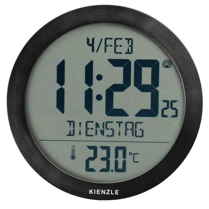 Kienzle Dcf Radio-Control. Wall Clock W. Room Temp.Display Black