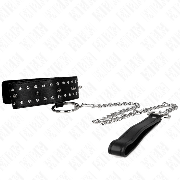 Kink - Collar Con Correa 65 Cm Con Tachuelas Plateadas Modelo 1 Ajustable 36-43 Cm X 5 Cm