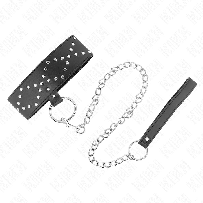 Kink - Collar Con Correa 65 Cm Con Tachuelas Plateadas Modelo 3 Ajustable 36-43 Cm X 5 Cm