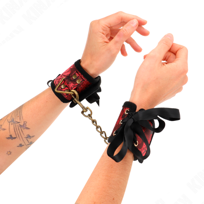 Kink - Muñequeras Diseño Escándalo Rojo-Negro Detalle Lazo 24.5 Cm X 6.5 Cm