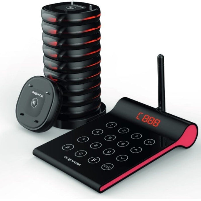 Kit Avisador De Clientes Approx 10 Avisadores Rango 400m 32h De Bateria Transmisor Tactil 4 Digitos