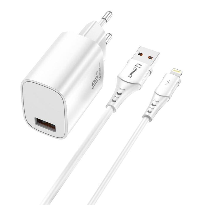Kit Cargador Qcharx Artemisia 3a 18w + Cable Usb Lightning Blanco