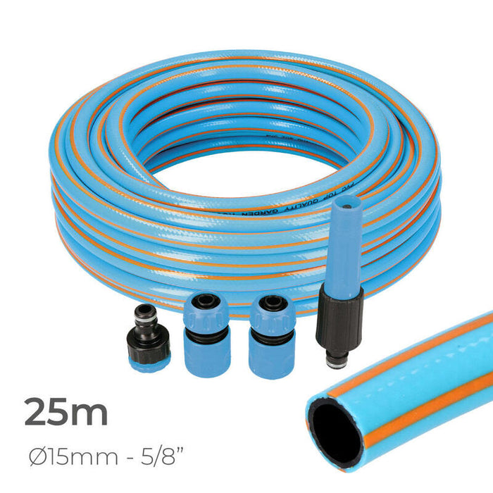 Kit Manguera Jardin Profesional Interior Ø15mm Exterior Ø20mm (5/8") 25m Con Accesorios Pvc Edm