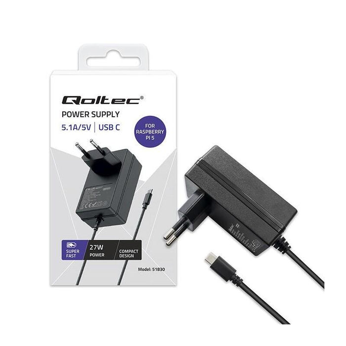 Ladowarka Super Fast Pd Para Raspberry Pi 5 Usb-C 27w 5-12v 1.8-5a Negro