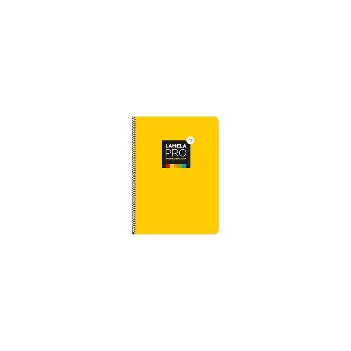 Lamela Cuaderno Espiral 100h Folio 90gr Cuadrovía 3mm C/Margen Cubierta Extradura Amarillo -Paquete 5u-