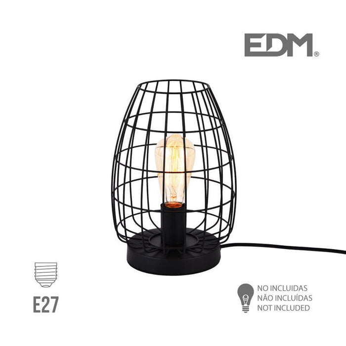 Lampara De Sobremesa Metalica E27 60w Color Negro Ø20x27,5cm Edm