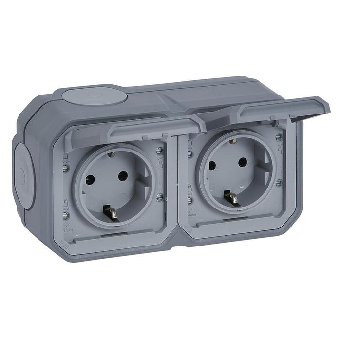 Legrand 069742l Plexo New Frap Ip44 Steckdose 2fach Grau Waagerecht