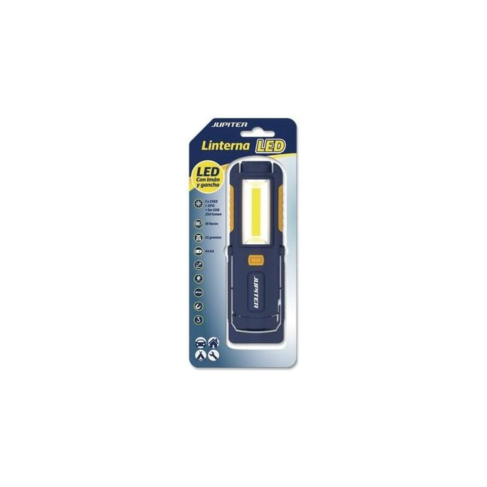 Linterna  Jupiter De Trabajo Led+Cob 250lm Con Iman Y Gancho Resistencia Ip44 - Funciona Con 4 Pilas Aa (No