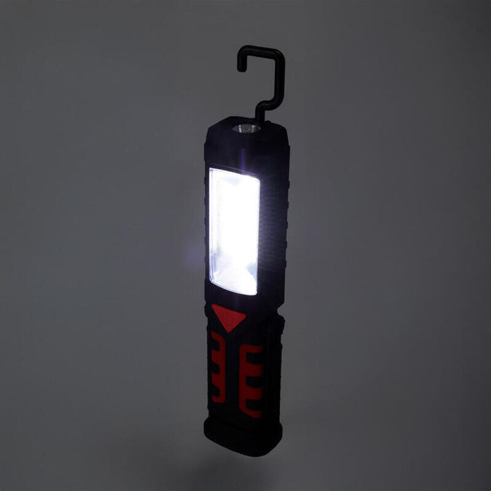 Linterna Led De Trabajo Recargable Doble Funcion Con Gancho + Imán, Negra, 50 X 35 X 215 Mm