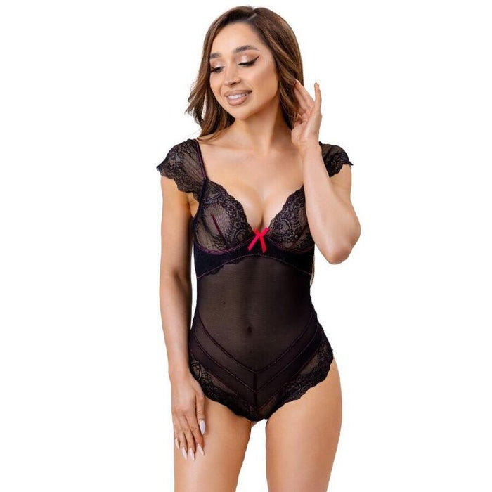 Livco Corsetti Fashion - Evelyn Lc 20243 Body Con Adornos De Encaje Y Tranparencias Negro L/Xl