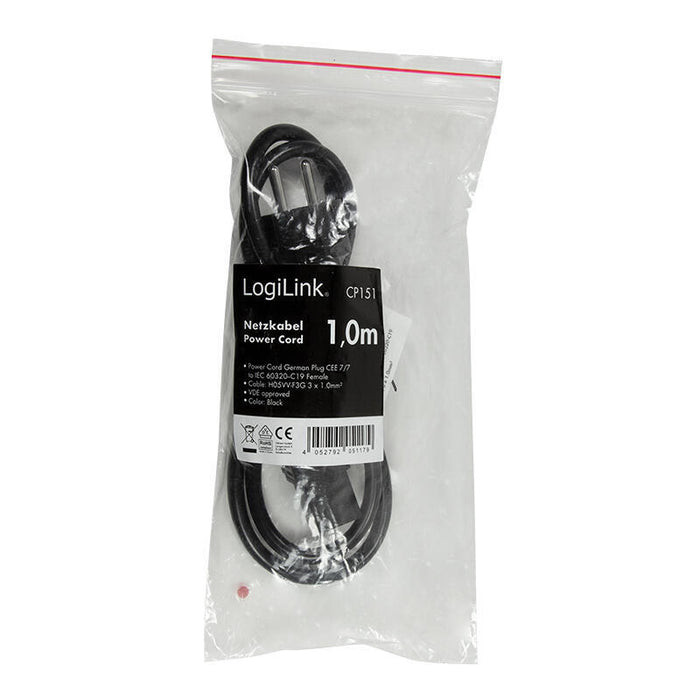 Logilink Cable De Alimentacion Cee 7/7-Iec C19, Black,  1,00m