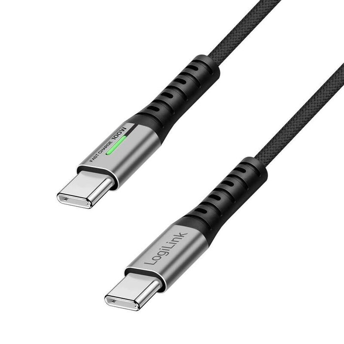 Logilink Cu0423 Usb 2.0 Tipo C Cable M To M 480 Mbps 100w Led Nylon Metal Housing Negro 1.5m
