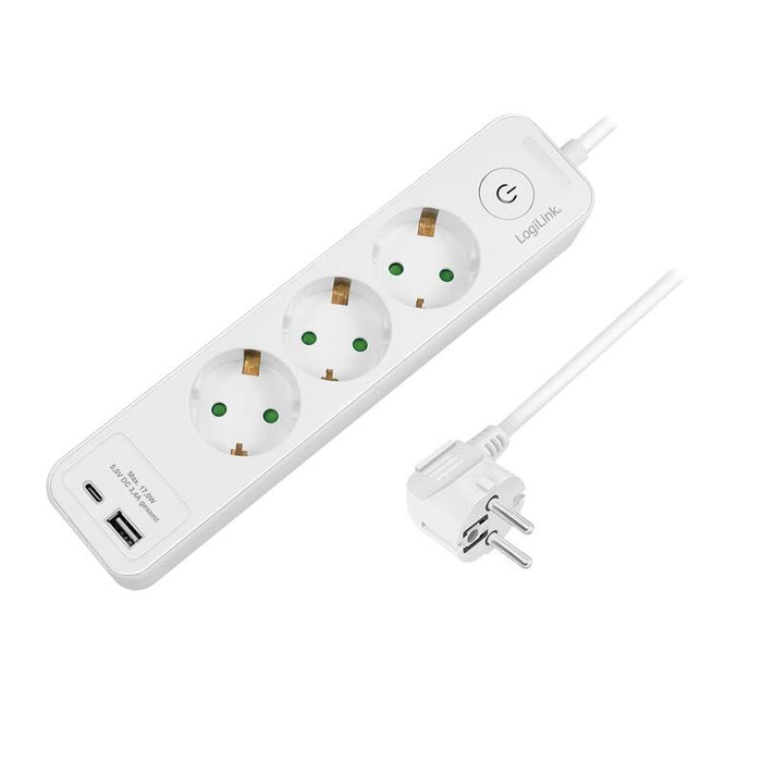 Logilink Outlet Strip, 3 Safety Sockets, W 1x Usb-A, 1x Usb-C Port, White