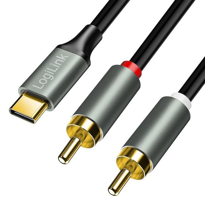 Logilink Usb 2.0 Type-C Cable, C M To 2x Rca M, Stereo Audio, Alu, Negro Plata, 1.5 M