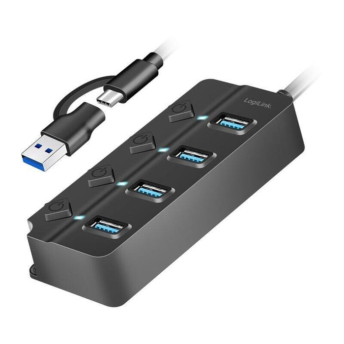 Logilink Usb 3.0 Hub, 4-Port, W Switch For Each Port, Black