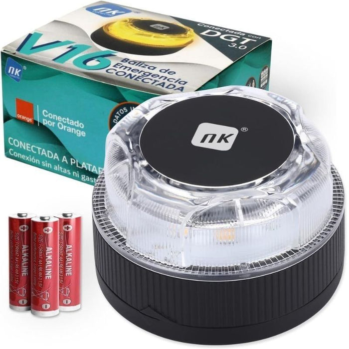 Luz Baliza De Emergencia Para Coche Nk Connected El2024-C1 V16 Homologada Base Imantada Geolocalizable Funciona A Pilas