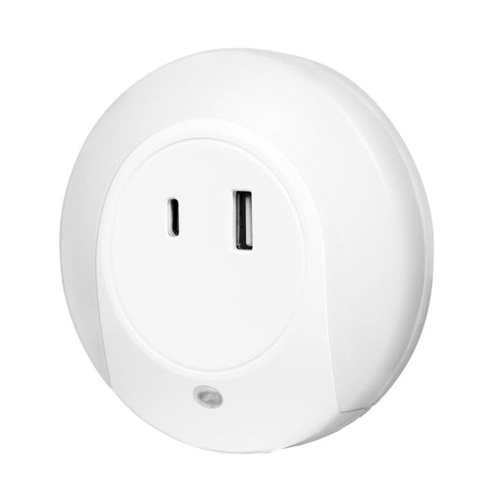 Luz Nocturna Led Con Sensor Crepuscular, Usb-C, Usb-A