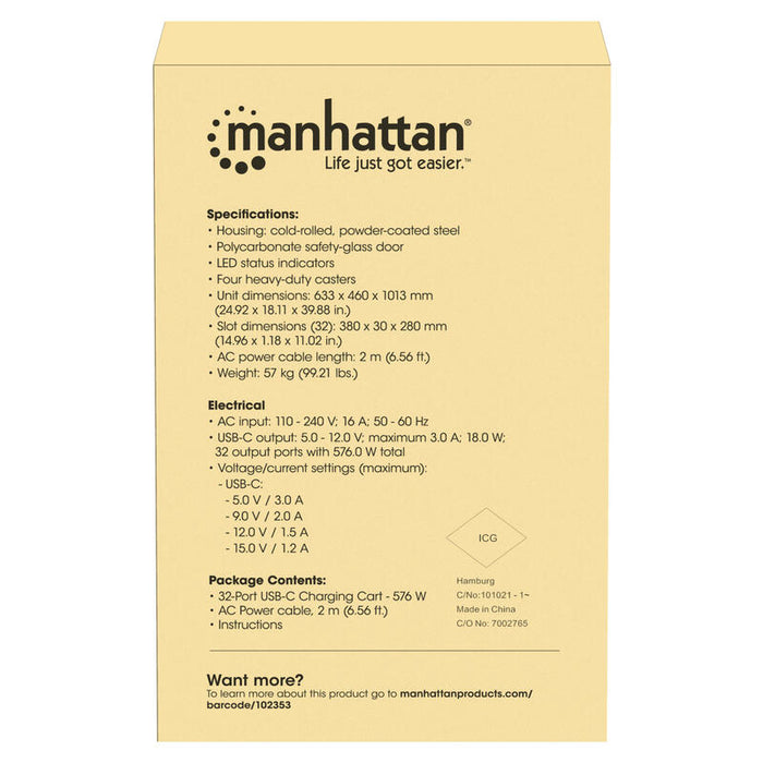 Manhattan 102353 Carro De Gestión Y Carga Para Dispositivos Portátiles Gris