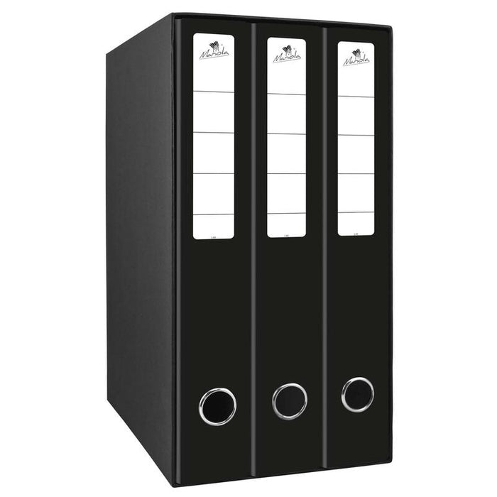 Mariola Box Modulo De 3 Archivadores Con Rado 2 Anillas 40mm - Tamaño 35x26x17cm - Carton Forrado - Color Negro