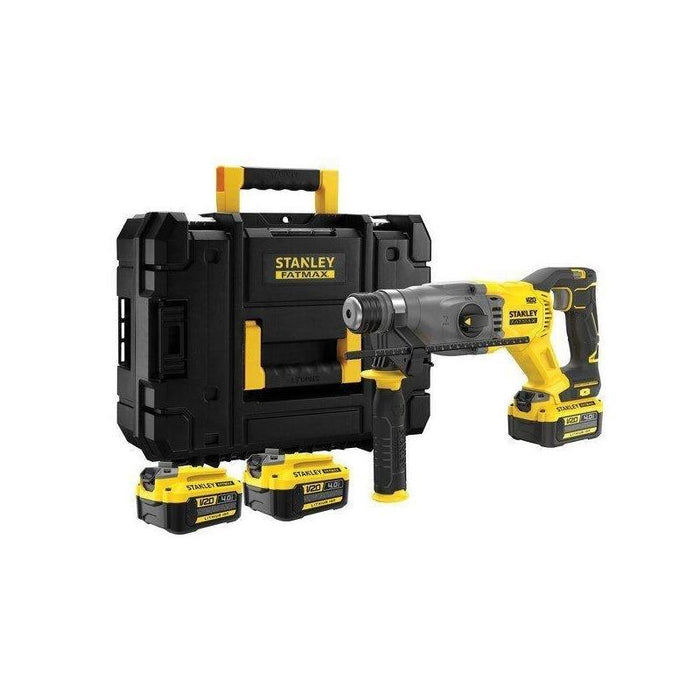 Martillo Stanley Fatmax Sds-Plus V20 18v, Motor Sin Escobillas, 2j Impacto, 3 Modos (Rotativo, Percutor Y Cincelador), Incluye: 2 Baterías 4.0ah, Cargador, Maletín Pro-Stack, Sfmch900m22-Qw