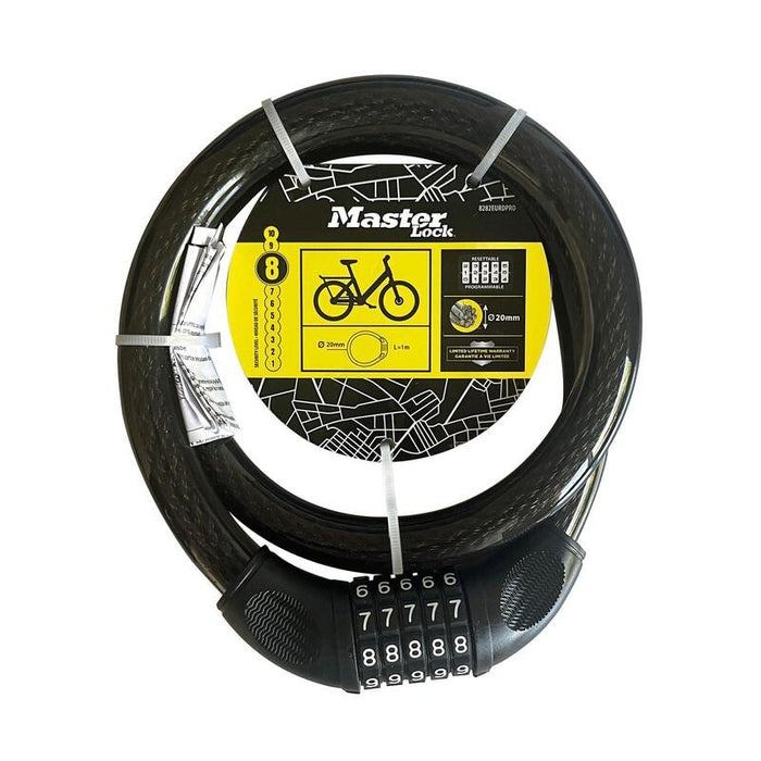 Master Lock 8282eurdpro Candado Para Bicicletas Con Cable Y Combinación, Cable De 1 M, Negro