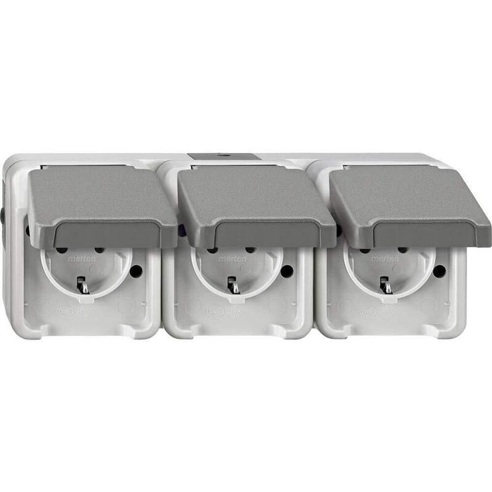 Merten Meg2391-8029 Schuko-Triple-Toma De Corriente. Gris Claro. Waagerecht