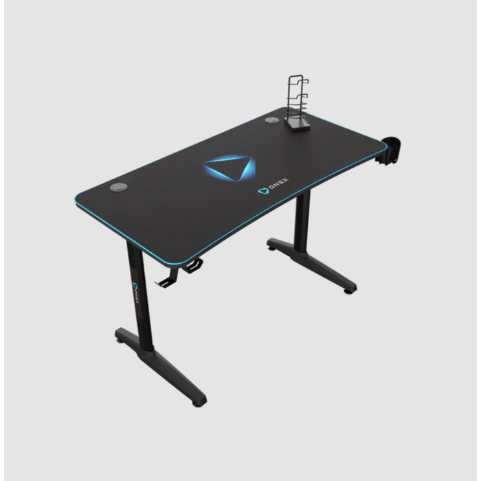 Mesa Gaming  Onex Gd1200h Con Portavasos, Gancho Para Auriculares, Soporte Para Mando Y Alfombrilla Para Ratón De Cobertura Total.