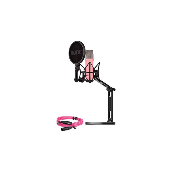 Micrófono Rode Nt1 Signature + Cable Xlr + Brazo De Estudio De Escritorio, Micrófono Rosa, Paquete Buroint1pk