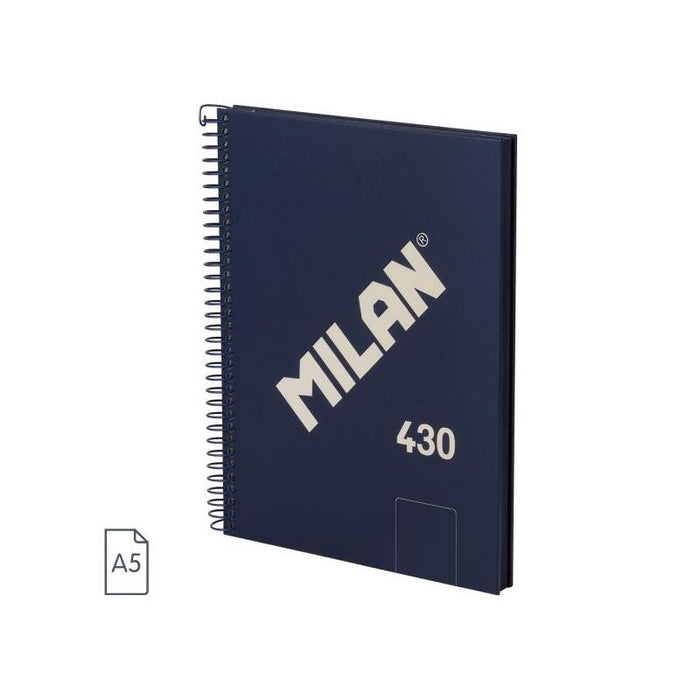Milan 430 Since 1918 Cuaderno A5 Con Espiral - Hojas Blancas - 80 Hojas De 95g - Tapa Dura - Azul
