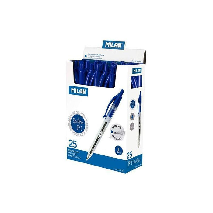 Milan Bolígrafo P1 Cuerpo Transparente Azul -Caja 25u-