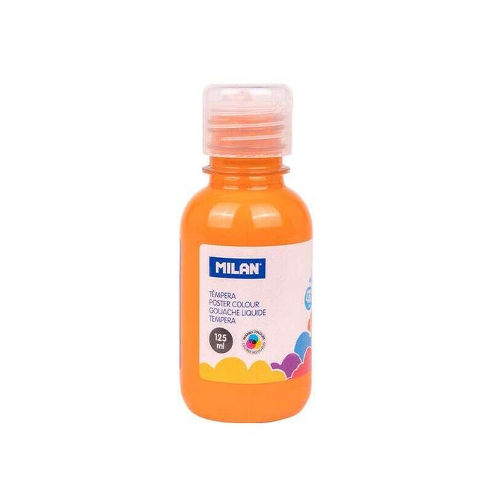 Milan Botella De Tempera 125ml - Tapon Dosificador - Secado Rapido - Mezclable - Naranja