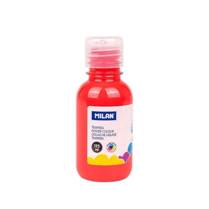 Milan Botella De Tempera 125ml - Tapon Dosificador - Secado Rapido - Mezclable - Rojo