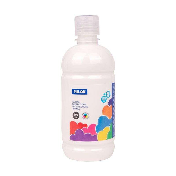 Milan Botella De Tempera 500ml - Tapon Dosificador - Secado Rapido - Mezclable - Color Blanco