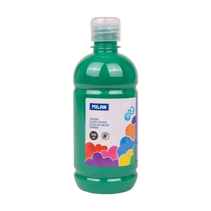 Milan Botella De Tempera 500ml - Tapon Dosificador - Secado Rapido - Mezclable - Color Verde Oscuro