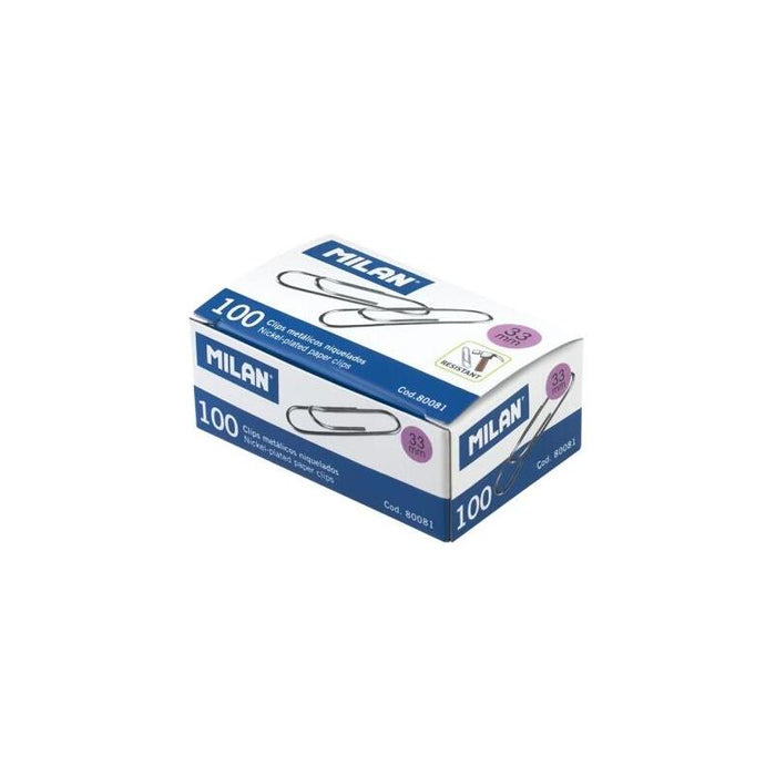 Milan Caja De 100 Clips Labiados Niquelados 33mm