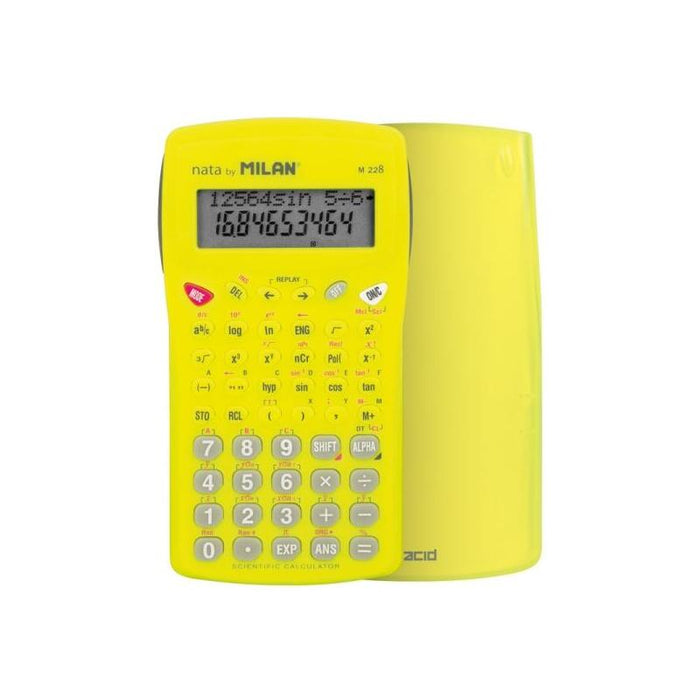 Milan Nata M228 Acid Calculadora Cientifica 10+2 Digitos - Pantalla De 2 Lineas - 228 Funciones Integradas - Carcasa