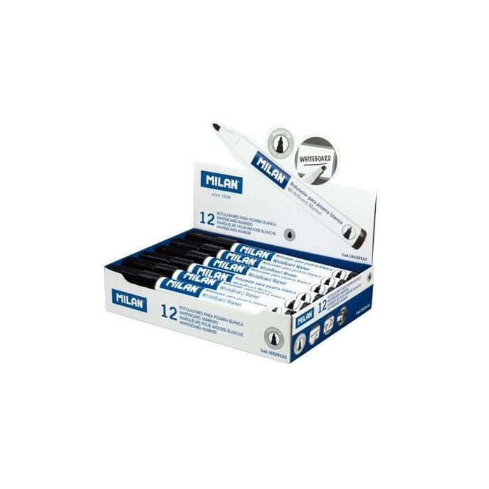 Milan Rotulador Pizarra Blanca Negro Punta Redonda 3.7mm 12 Unidades