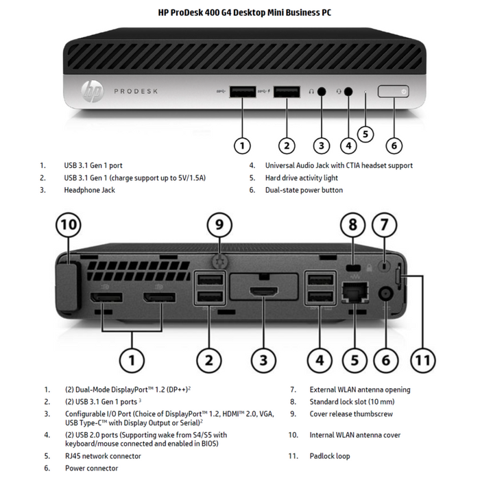 Mini Pc Reacondicionado Hp  Grade A  Prodesk 400 G4  I3-8100t  8gb  128gb Ssd  Intel Uhd Graphics 630  W11 Pro