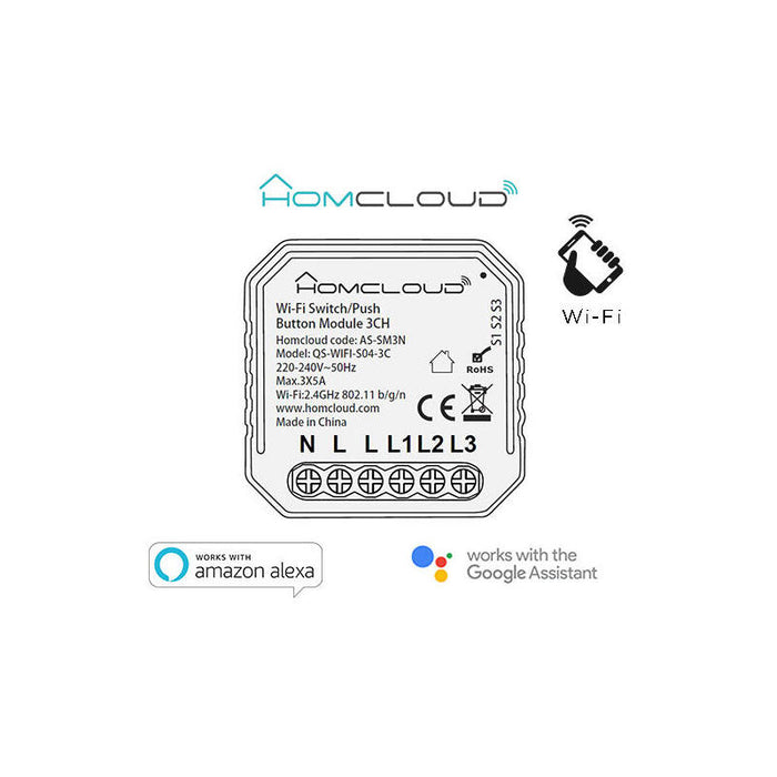 Módulo Pulsador/Interruptor Wi-Fi 3ch Empotrable