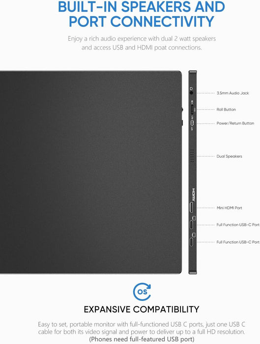 Monitor Portátil Arzopa A1 Gamut De 15.6" Fhd Ips Con Hdmi Usb-C Para Pc Mac Ps5 Switch
