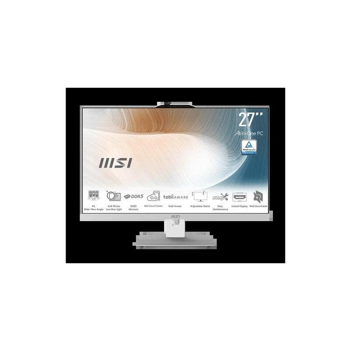 Msi Aio Modern Am272p 1m-1423eu. 27" Ips Led Fhd. Intel  Iris Xe Graphics. So-Dimm Ddr5 16gb (8gb*2). 512g M.2 Pcie Ssd. W11 Pro.Blanco