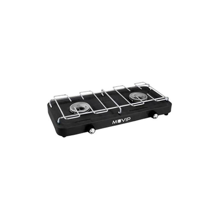 Muvip Cocina De Gas 2 Fuegos Con Parrilla Desmontable - Base Antideslizante - Color Negro