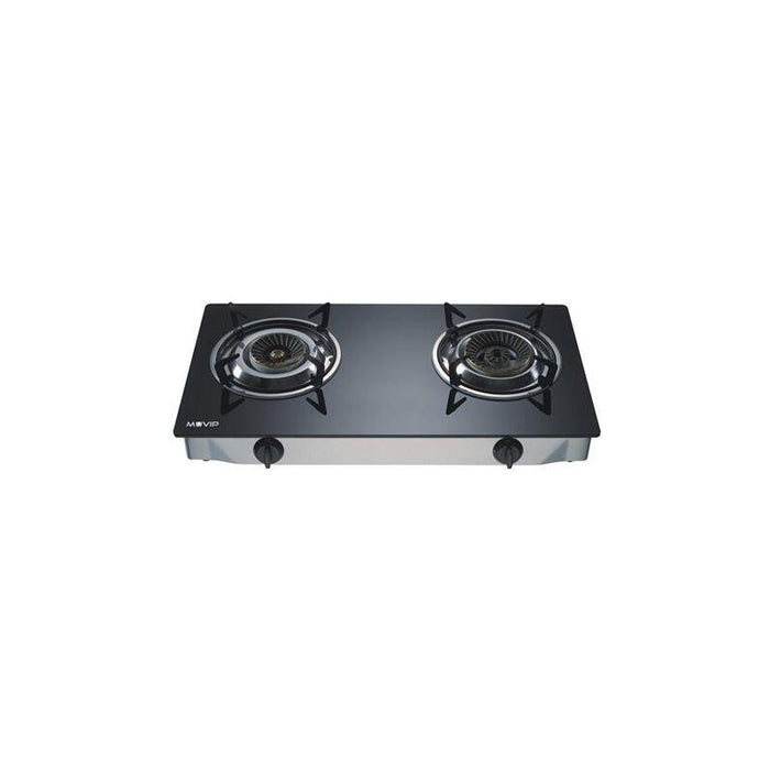 Muvip Cocina De Gas Inox 2 Fuegos - Cristal Templado - Encendido Piezoelectrico - Quemador De Hierro Fundido Desmontable